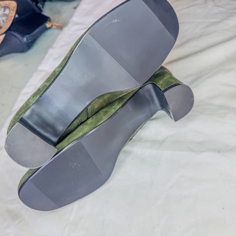 Vtg A.J. Valenci Olive Green Velvet Square Toe Block Heel Mid Calf Boots Sz 6 - Picture 3 of 7